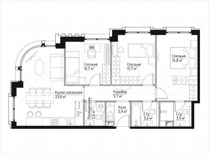 3-к. квартира, 78,9 м², 11/28 эт.