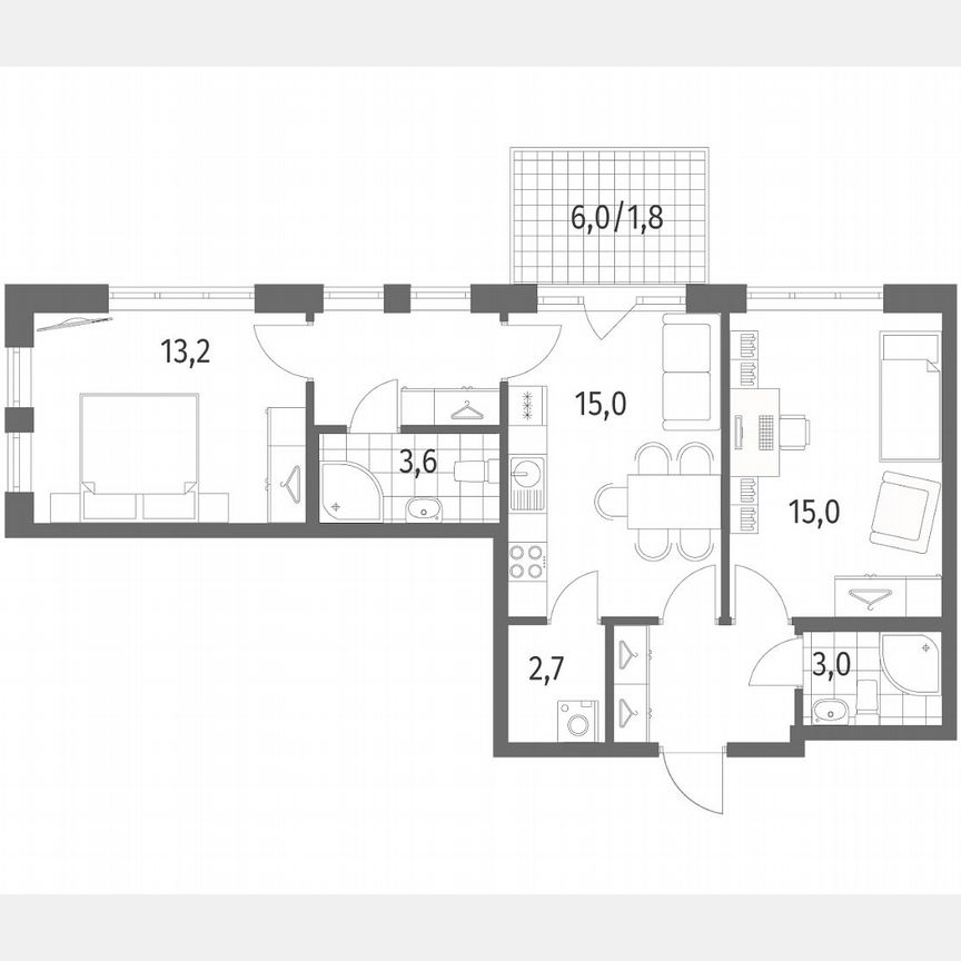 2-к. квартира, 64,7 м², 2/7 эт.