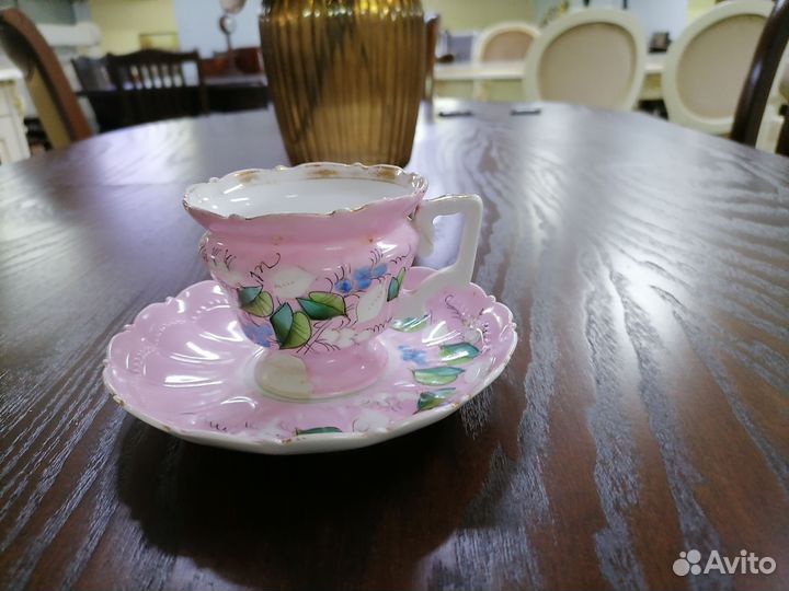 Чайная пара Кузнецов,старинная,костяной фарфор