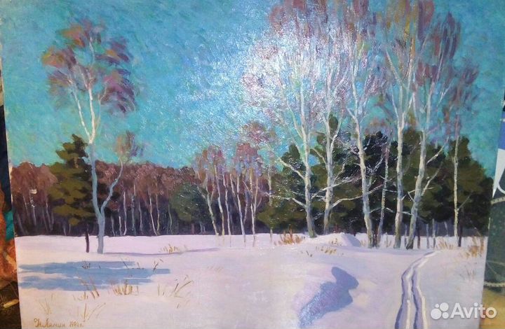 Масло/оргалит. 50*70. Мартовский снег.1983г.Лямин