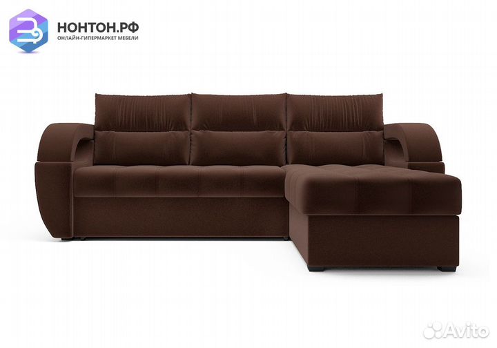 Угловой диван дельфин Мартин микровелюр коричневый