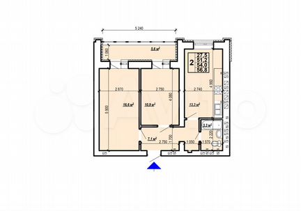 2-к. квартира, 56,8 м², 5/10 эт.