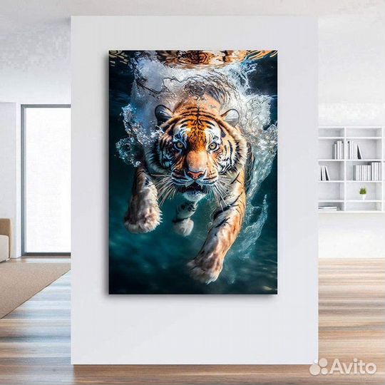 Картина маслом тигр под водой