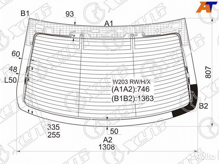 Стекло заднее Mercedes W203
