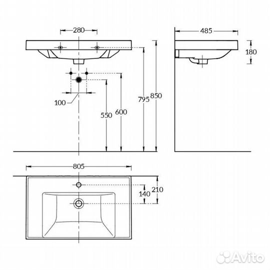 Раковина на тумбу La Fenice Cubo CU.NN.80