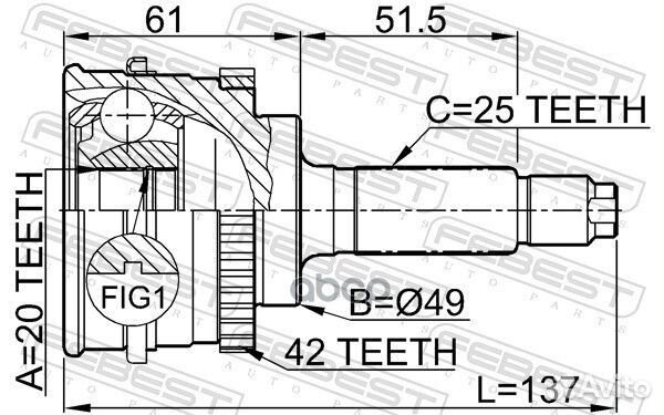 ШРУС наружный 20x49x25 febest 0710-SY415A42 071