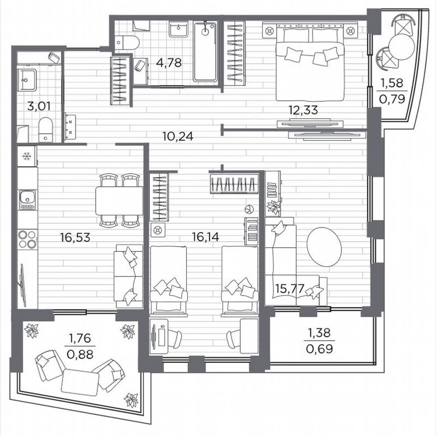 3-к. квартира, 80,9 м², 2/13 эт.