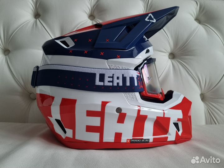 Шлем Leatt 7.5 с мacкoй кpacный 6eлый cuнuй V23