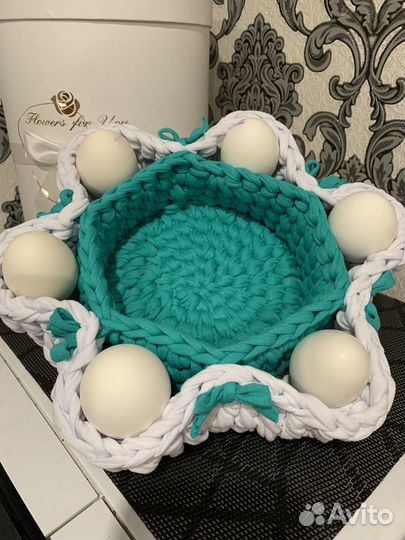 Пасхальная корзина вязаная для яиц и кулича