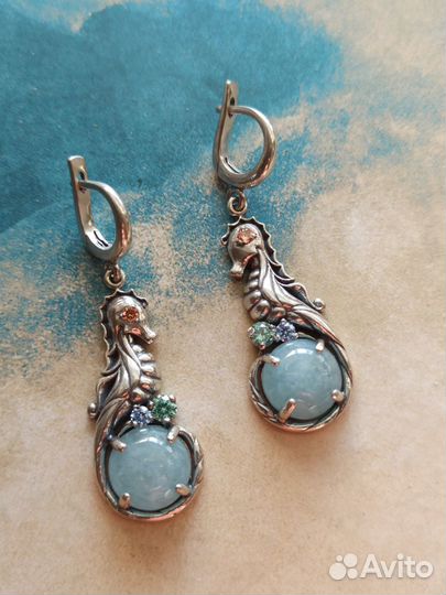 Серебряный комплект с аквамарином 