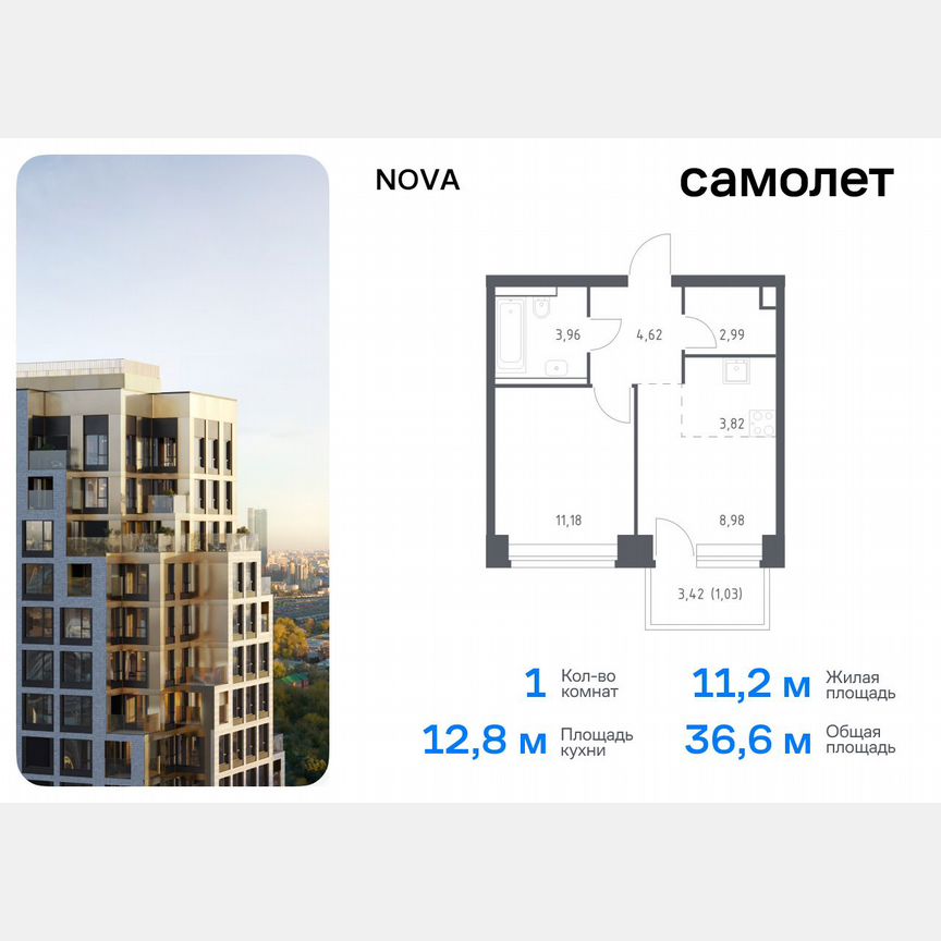 1-к. квартира, 36,6 м², 9/32 эт.