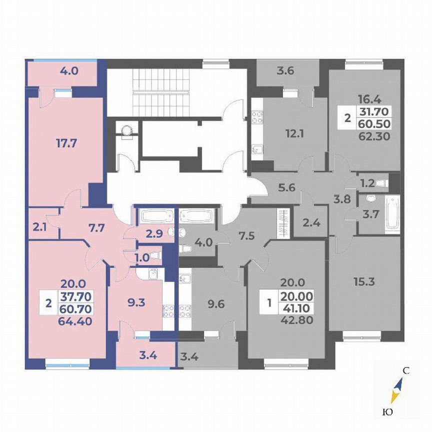 2-к. квартира, 64,4 м², 8/9 эт.