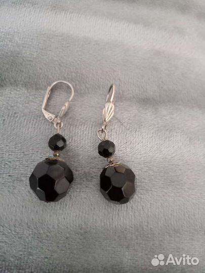 Серьги чёрный агат
