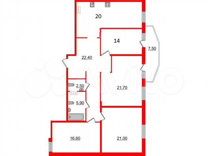 4-к. квартира, 127 м², 6/16 эт.