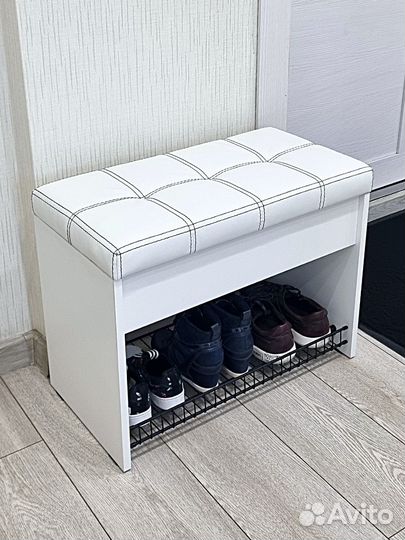 Пуфик в прихожую с ящиком, белый/черный