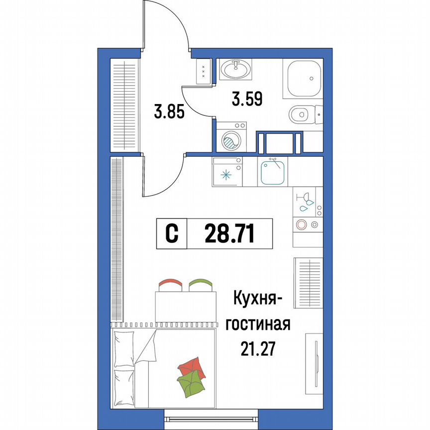 Квартира-студия, 28,7 м², 5/16 эт.