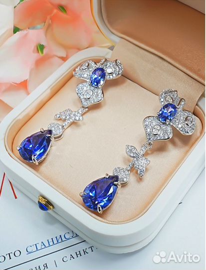 Серьги серебро 925 пробы с сапфирами
