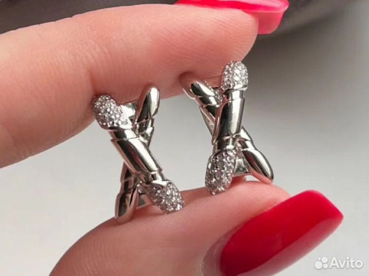 Серьги кресты tiffany с цирконами, серьги крестики