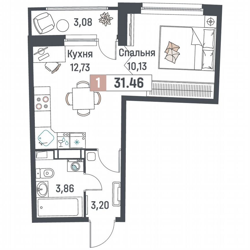 1-к. квартира, 31,5 м², 16/18 эт.