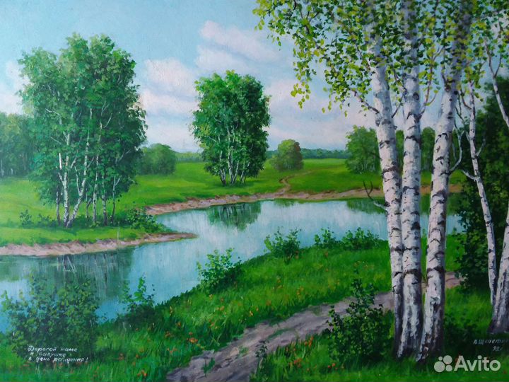 Картина маслом пейзаж с березами