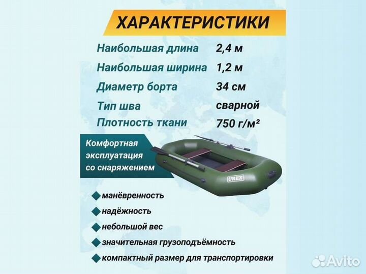 Лодка пвх надувная для рыбалки 240 см urex 240