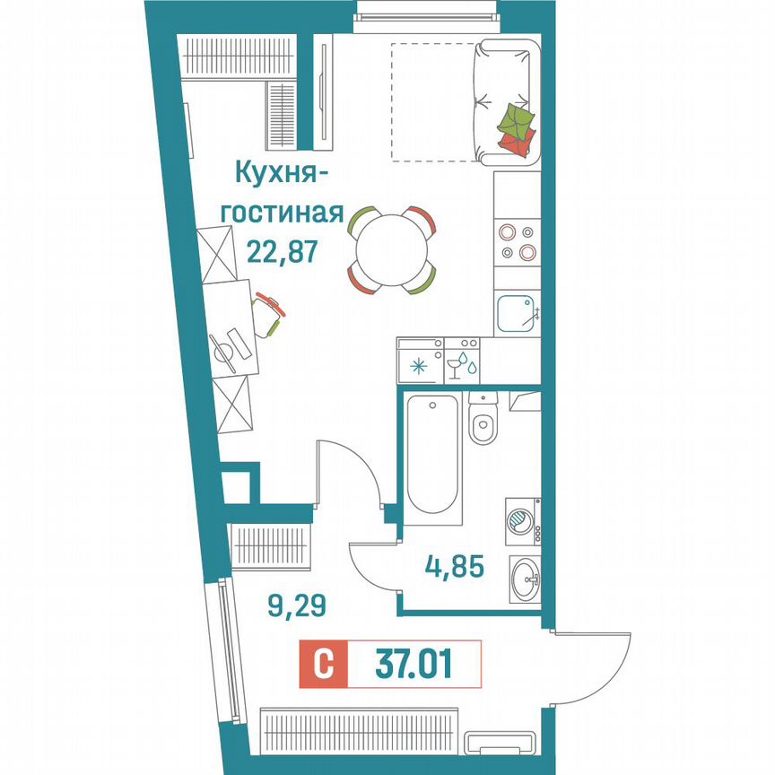 Квартира-студия, 37 м², 1/18 эт.
