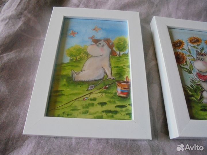 Панно Муми-тролли 13х18 белая рамка со стеклом