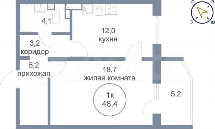 1-к. квартира, 48,4 м², 17/17 эт.