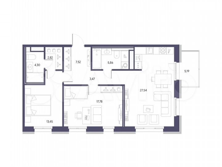 2-к. квартира, 82,7 м², 8/9 эт.