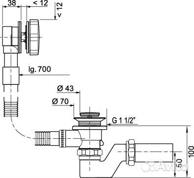 Слив-перелив wirquin медно-латунь L450-700 хром