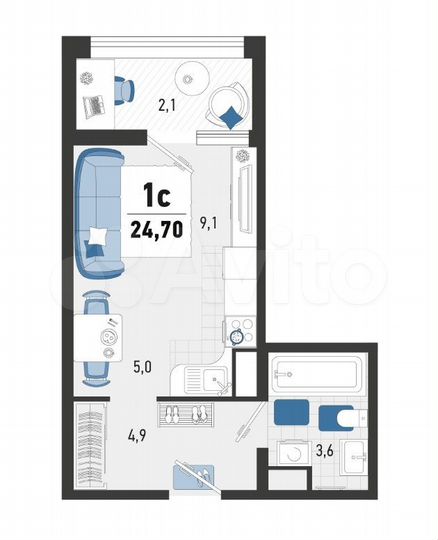 Квартира-студия, 24 м², 15/20 эт.