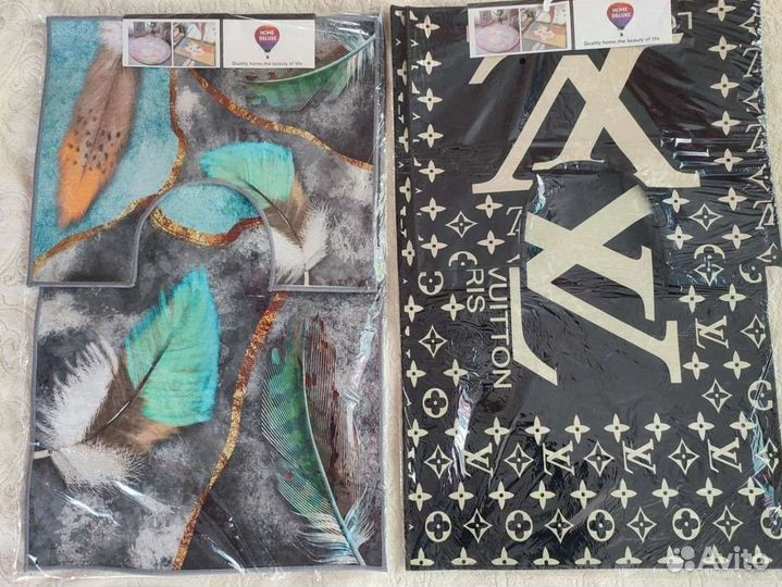 Набор ковриков для ванной и туалета, Пёрышки