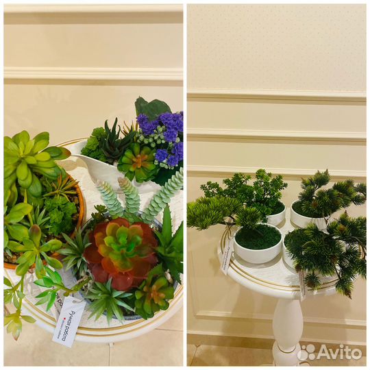 Искусственные цветы растения зелень кактусы бонсай