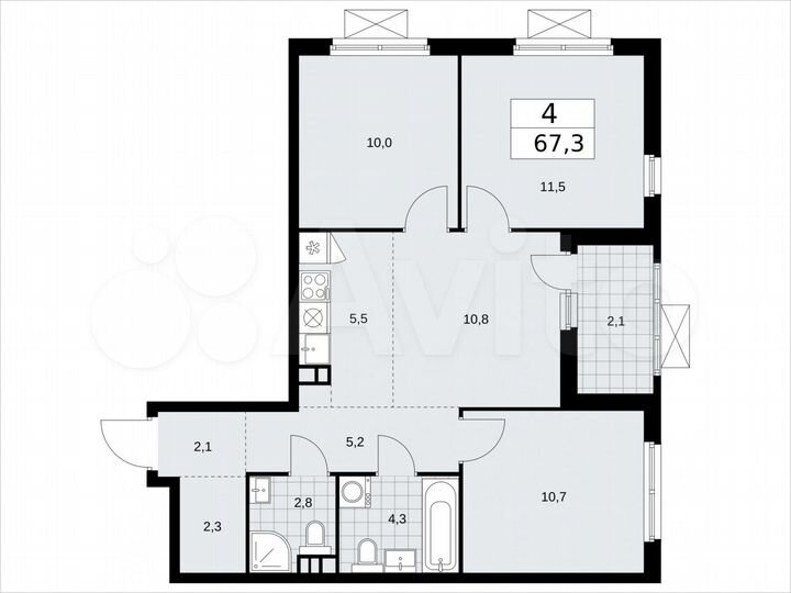 4-к. квартира, 67,3 м², 3/19 эт.