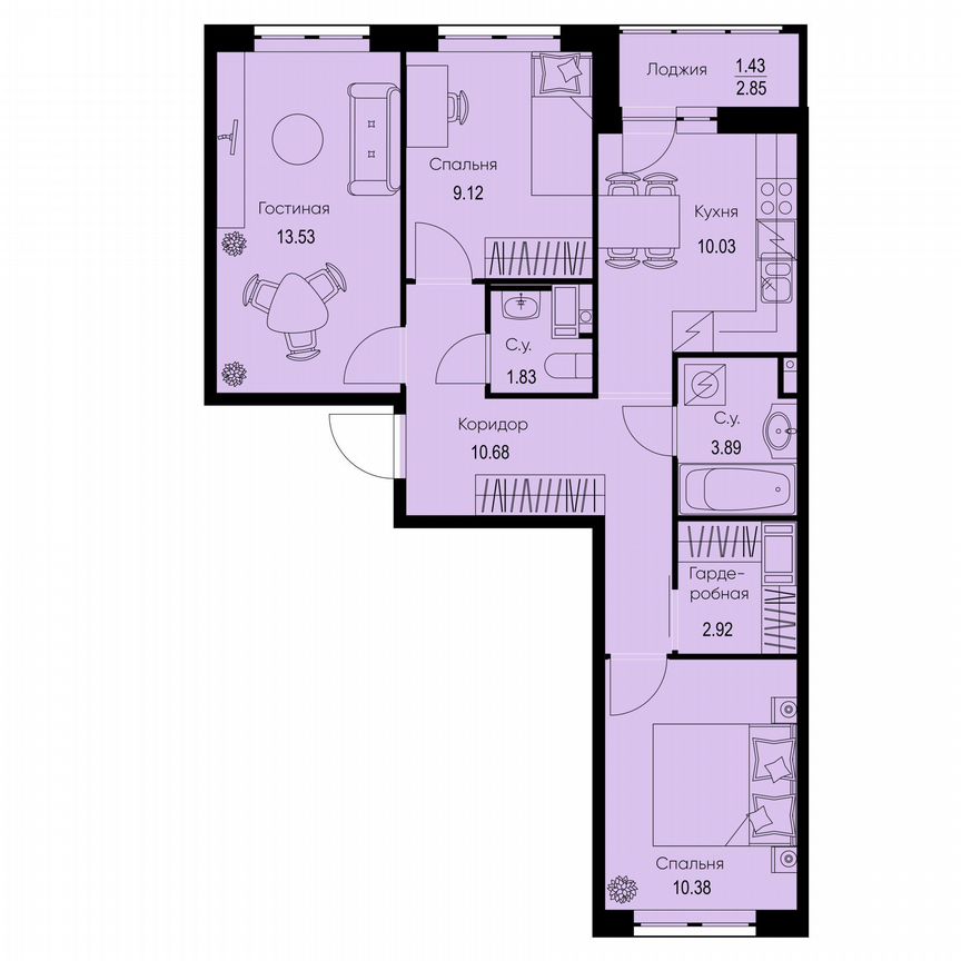 3-к. квартира, 63,8 м², 8/9 эт.