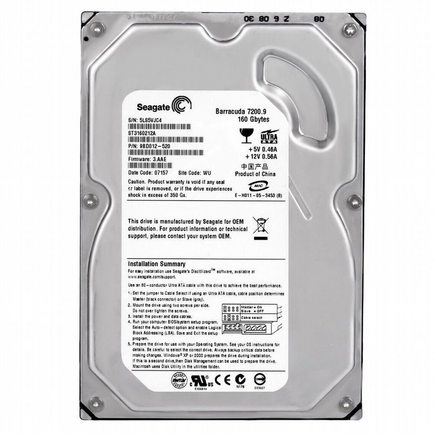 [ST3160212A] Жесткий Диск Seagate 160gb Ide 3.5" Hdd St3160212a
