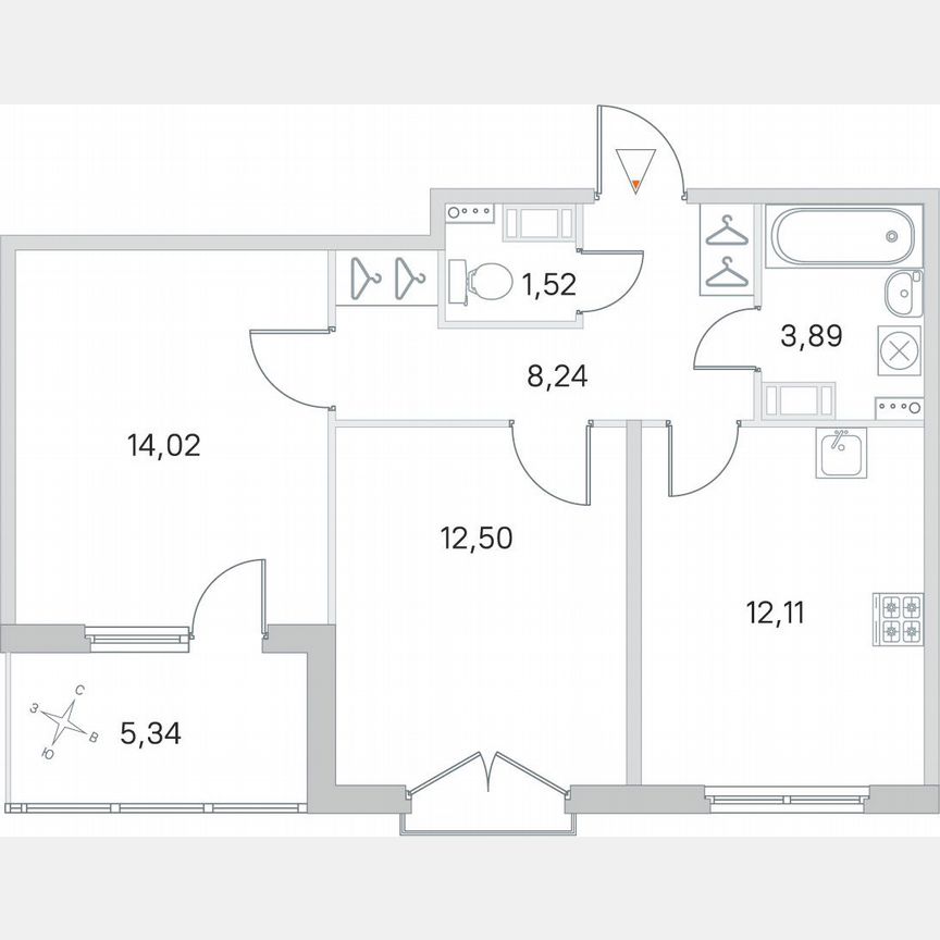 2-к. квартира, 55 м², 3/4 эт.