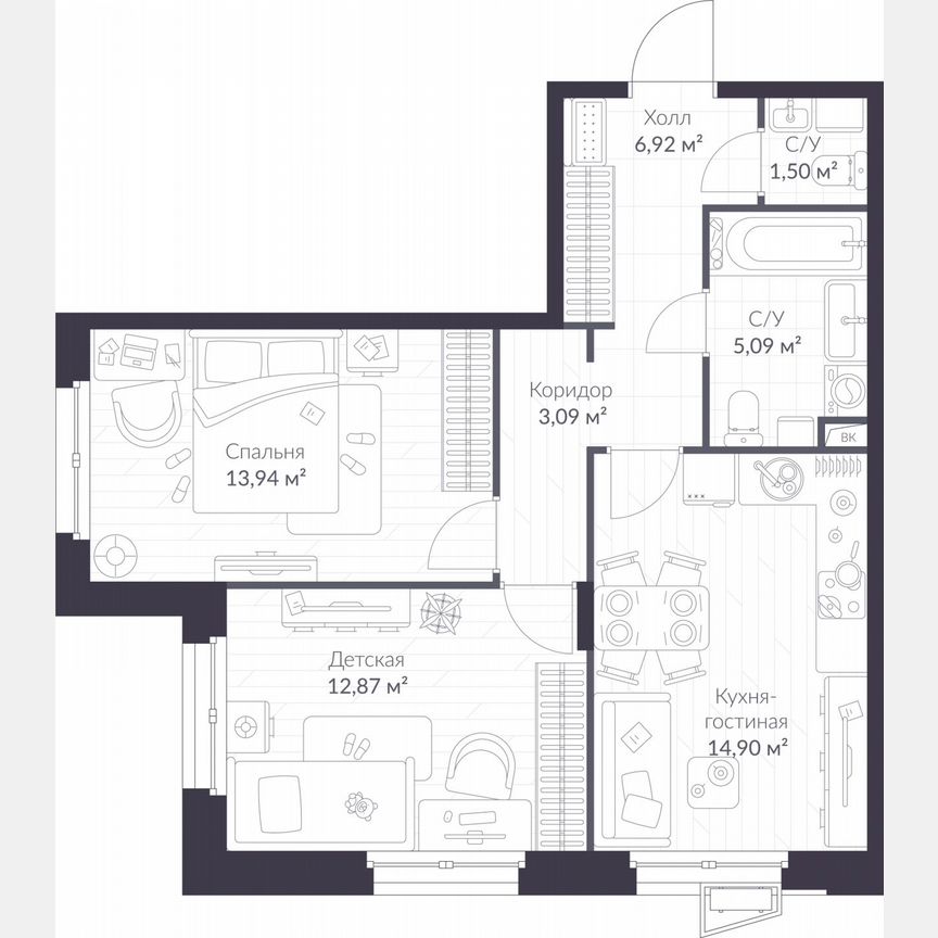 2-к. квартира, 58,3 м², 1/11 эт.