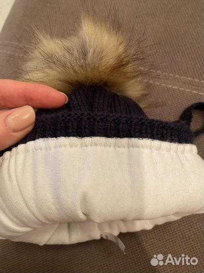 Шапка зимняя новая вязаная с помпоном, на флисе