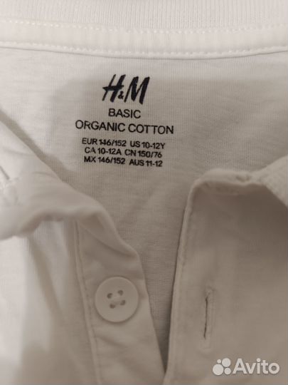 Белое поло на мальчика, H&M, 10-12 лет