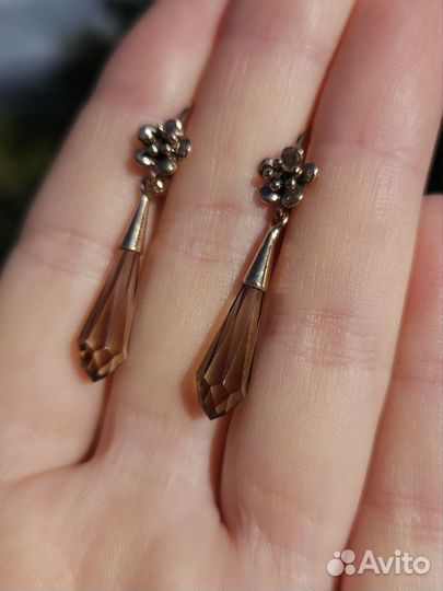 Советские серьги, серебро 875, Раухтопаз