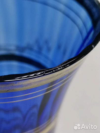 Ваза для цветов Синее стекло Позолота СССР (Ч)