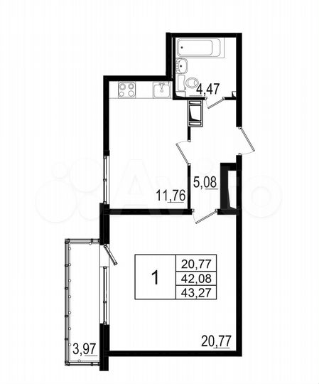 1-к. квартира, 43,3 м², 12/18 эт.