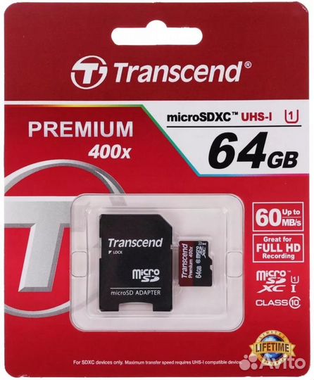 Карта памяти Transcend Micro sdxc 64GB 60m/c