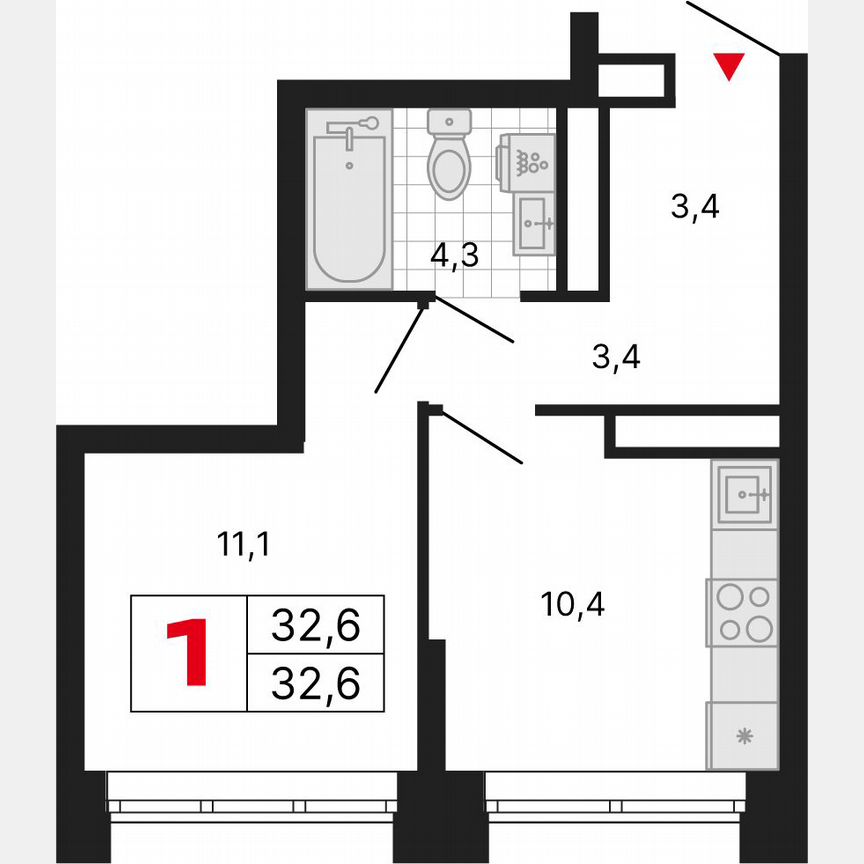 1-к. квартира, 32,6 м², 25/29 эт.