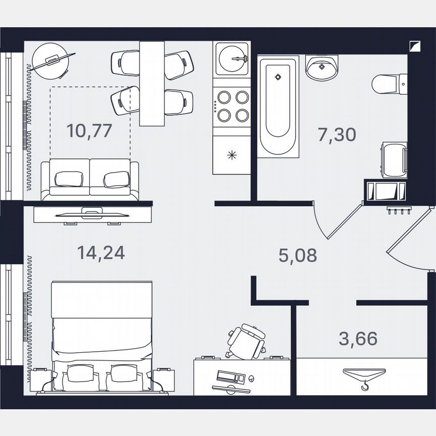 1-к. апартаменты, 41,1 м², 3/24 эт.