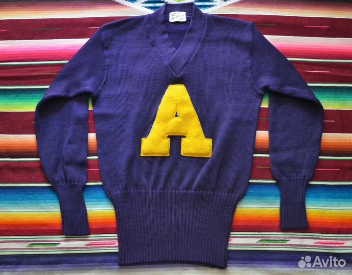 50s' Vintage Letterman Wool Sweater. M-L