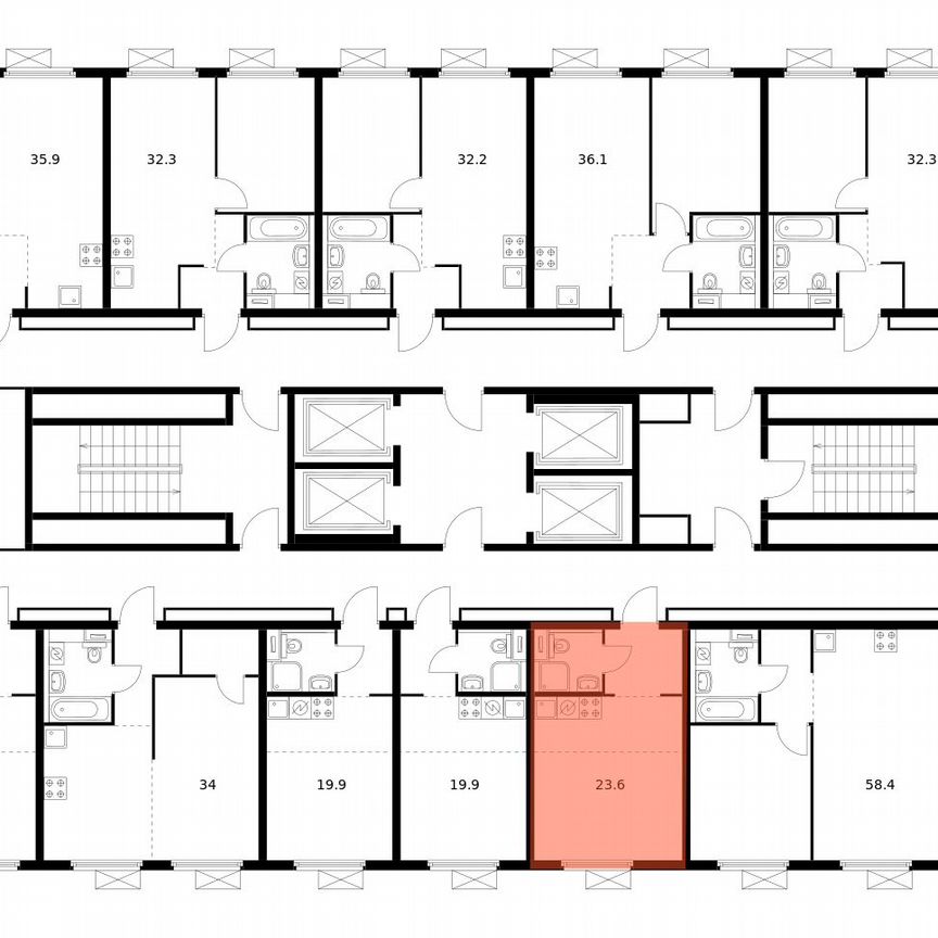 Квартира-студия, 23,6 м², 6/28 эт.