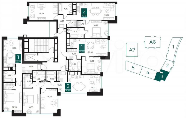 2-к. квартира, 84,8 м², 3/13 эт.