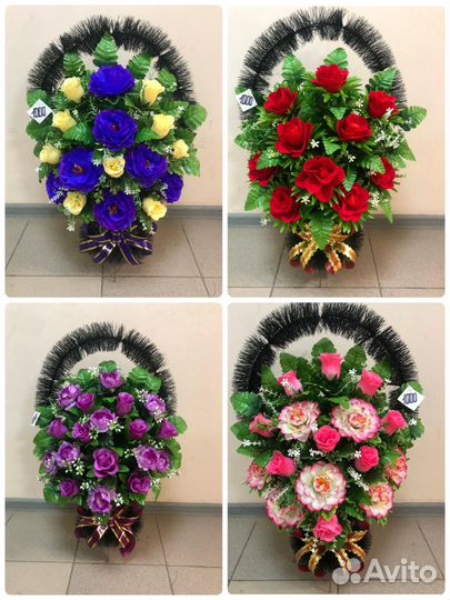 Корзины ритуальные, поляны, венки, букеты